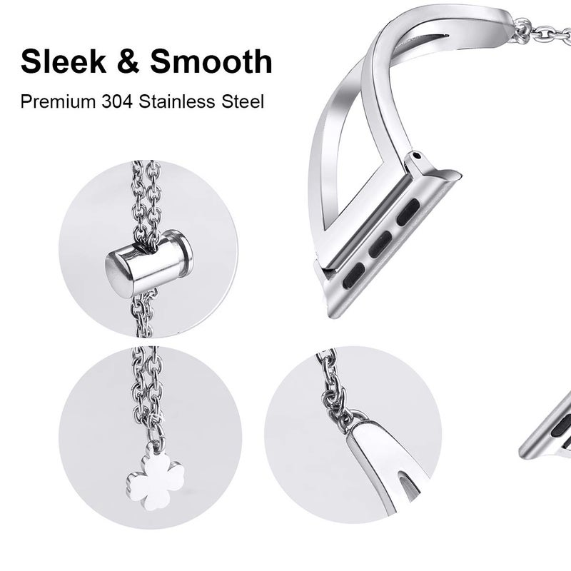 Secbolt Stainless Steel Bands Compatible with Apple Watch Band 42mm 44mm 45mm 46mm 49mm iWatch Series 11/10/9/Ultra/SE/8/7/6/5/4/3/2/1, Dressy Metal Bangle Bracelet Women, Silver - Image 2